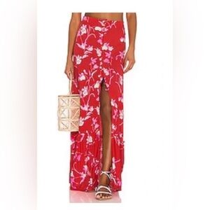 Maaji Alana Red & White Floral Button-Front Boho Maxi Skirt | Size S